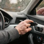 Main d'un conducteur activant le levier d'essuie-glace arrière à l'intérieur d'une Audi A4