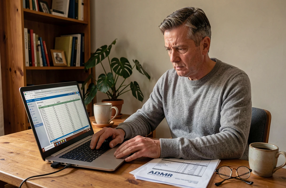 Un particulier analyse l'impact du nouveau prix de l'heure ADMR 2026 sur son budget familial devant un ordinateur portable