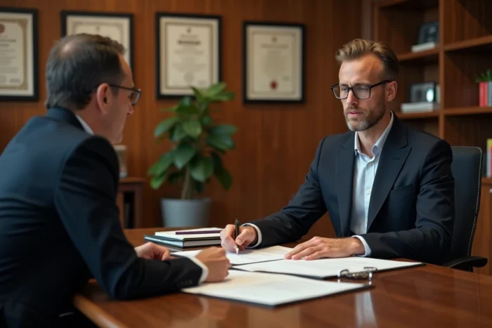 Consultation juridique entre un client et un avocat spécialisé en droit de la famille