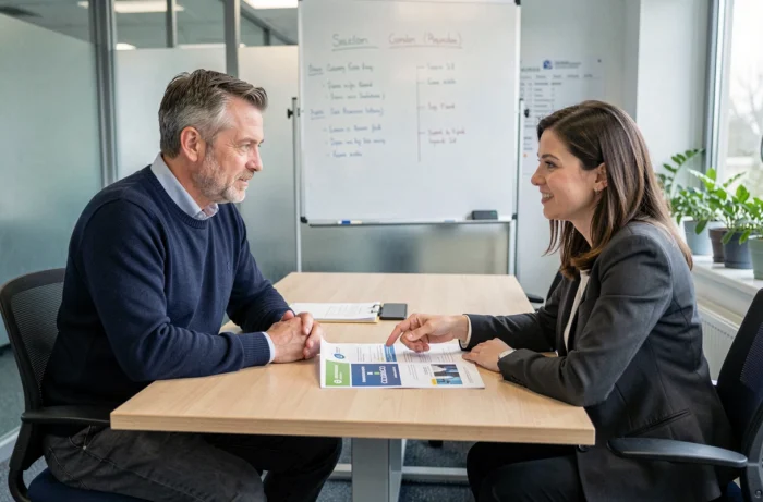 Homme en réunion avec un conseiller en évolution professionnelle pour financer sa formation via le CPF